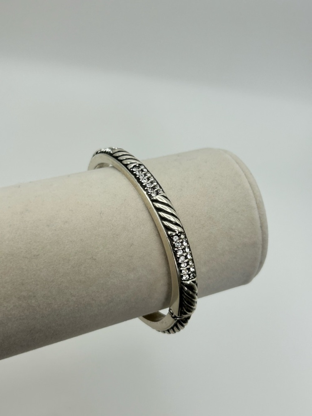 Brighton Sacred Love Bracelet Silver Plated Hinged Clear Crystals Rope Design - Picture 5 of 14